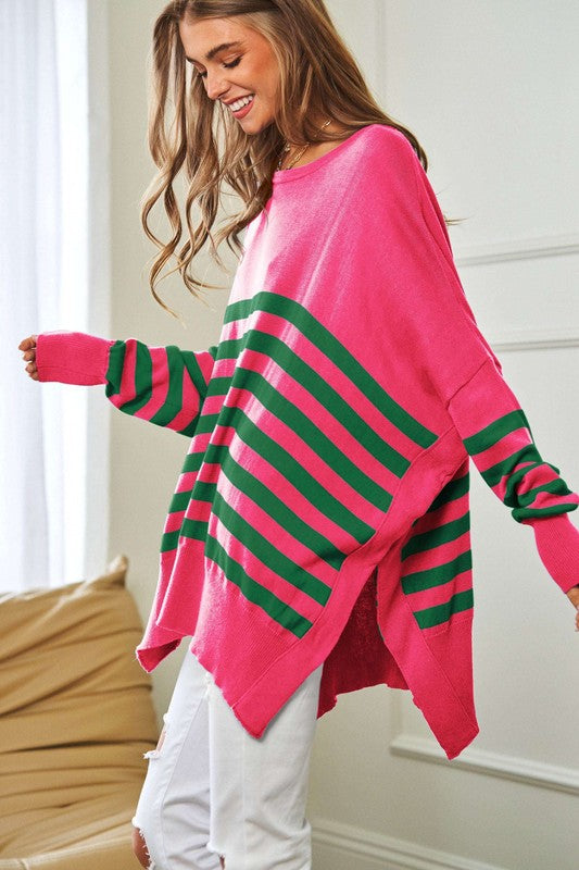 Multi Striped Elbow Patch Sweater