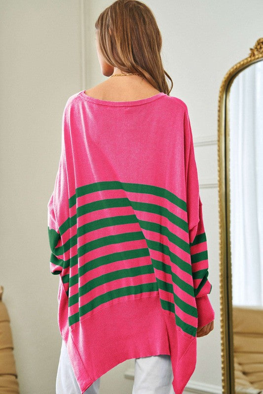 Multi Striped Elbow Patch Sweater