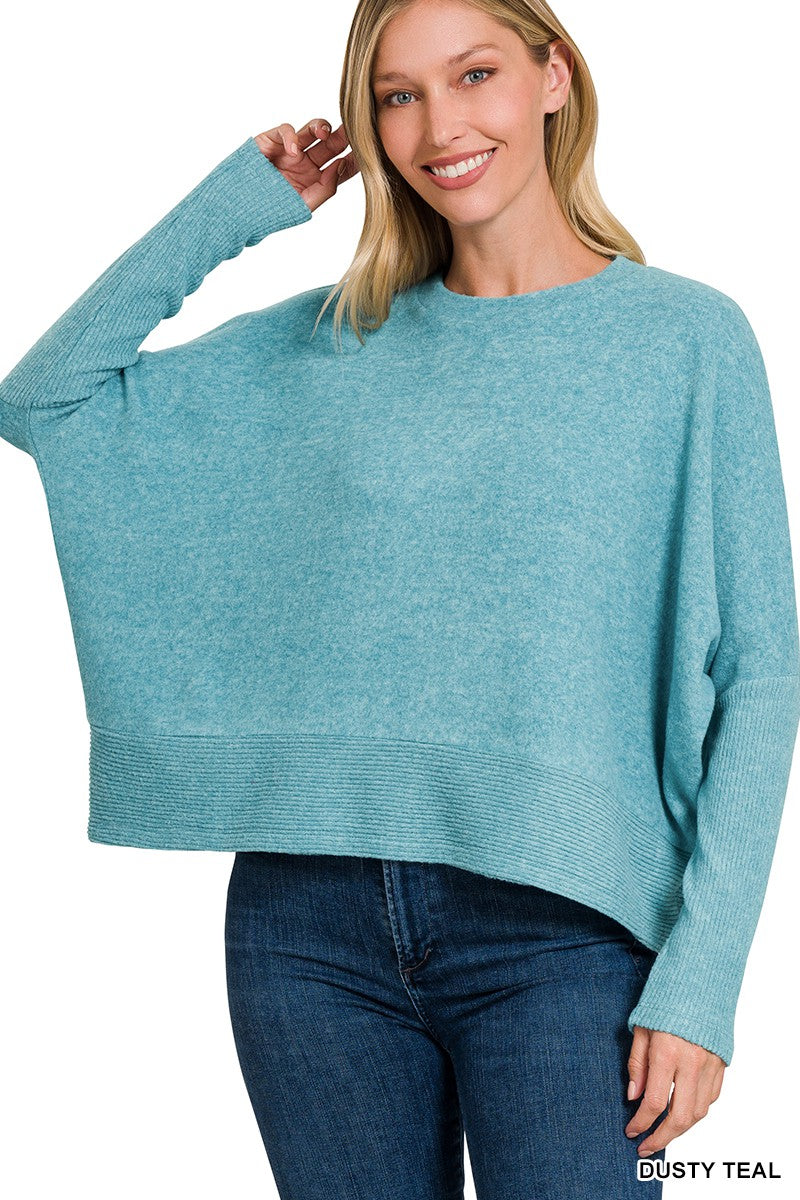 Brushed Melange Hacci Dolman Sleeve Sweater - 2 colors