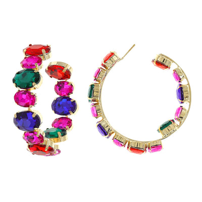 Oval Rhinestone Hoop Earrings - multiple colors