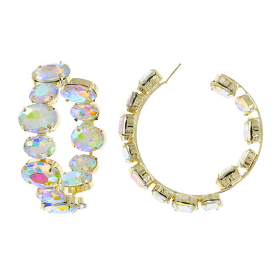 Oval Rhinestone Hoop Earrings - multiple colors