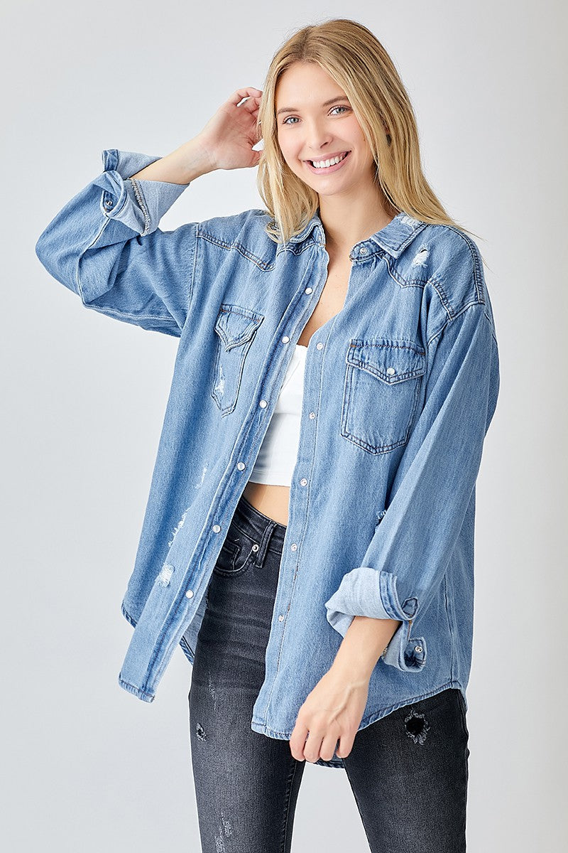 Relaxed Fit Distressed Denim Shirt