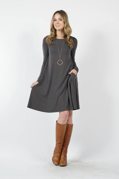 Most Reliable Long Sleeve Knit Dress In Dark Grey