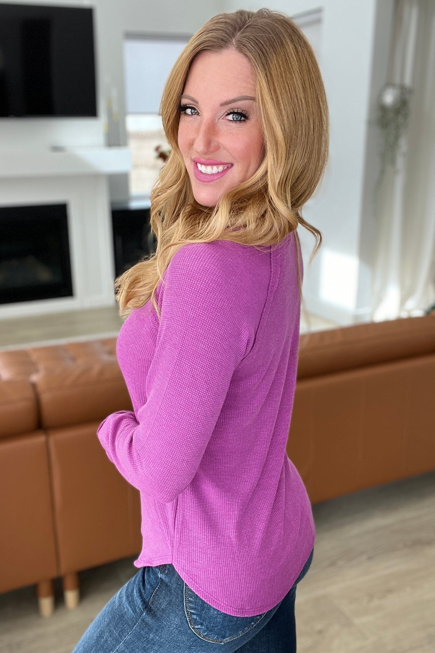 Baby Waffle Long Sleeve Top in Light Plum