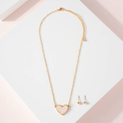 Druzy Heart Stone Necklace & Earring Set