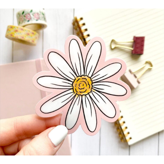 Pink Watercolor Daisy, 3x3 in.