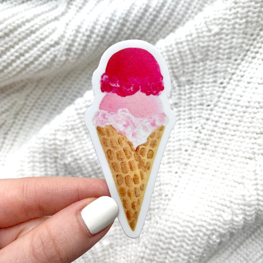 Pink Ice Cream Cone Sticker, 3x1 in.
