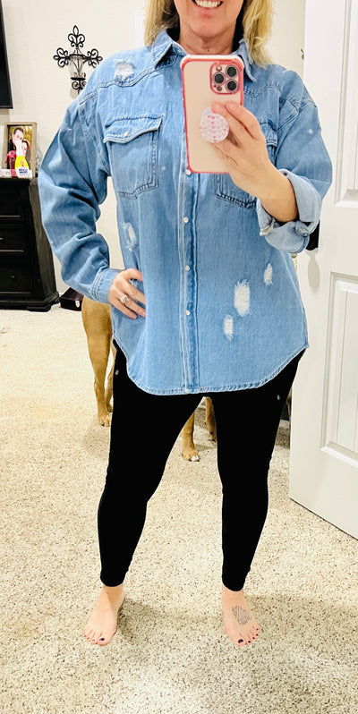Relaxed Fit Distressed Denim Shirt
